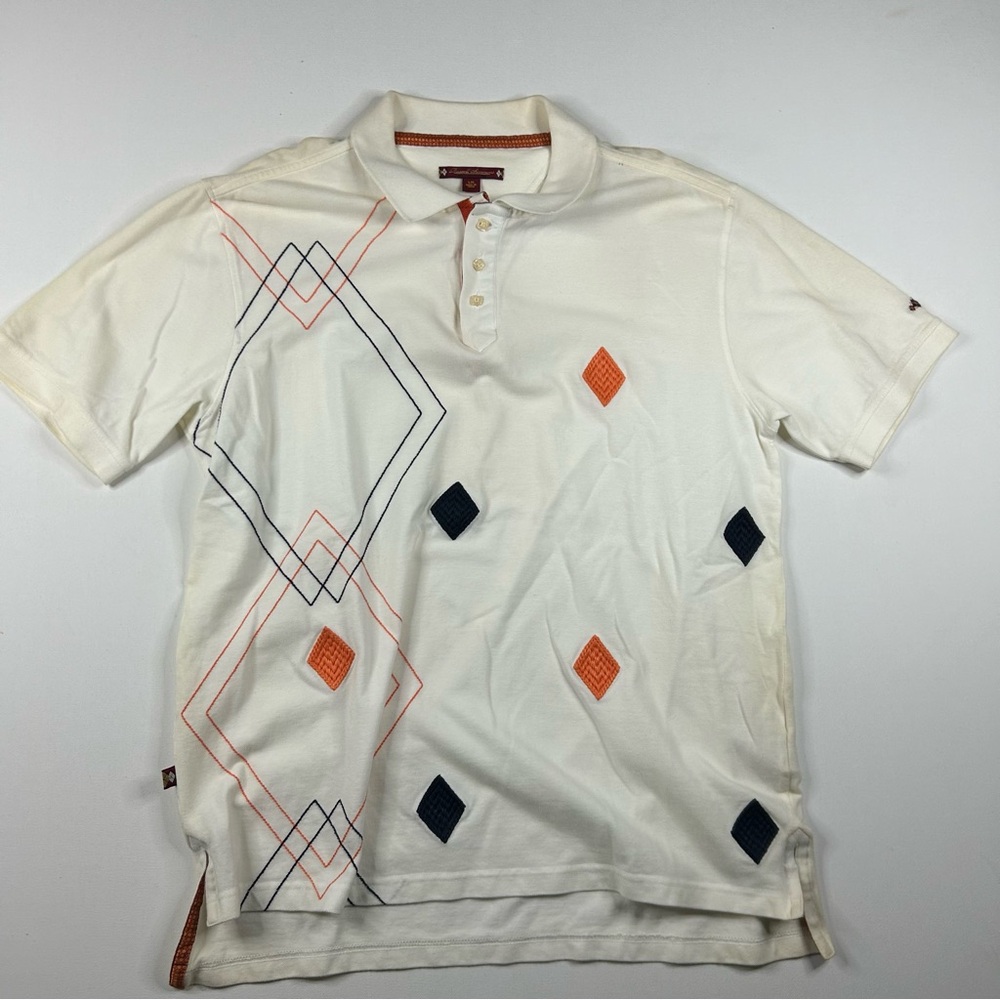Russell Simmons Argyleculture Mens Large Polo Shirt Geometric Crochet Embroidery
